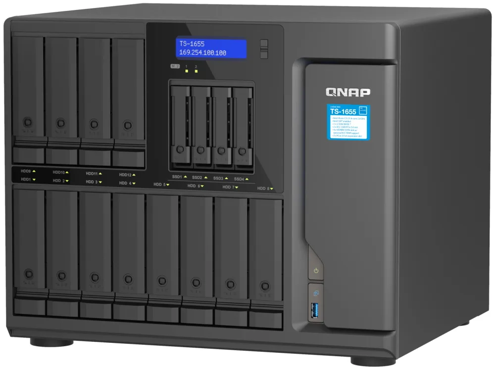 QNAP TS-1655-8G (8core 2,8GHz, 8GB RAM, 12x 3,5"+4x 2,5" SATA, 2x M.2 NVMe slot, 2x 2,5GbE, 3x PCIe)