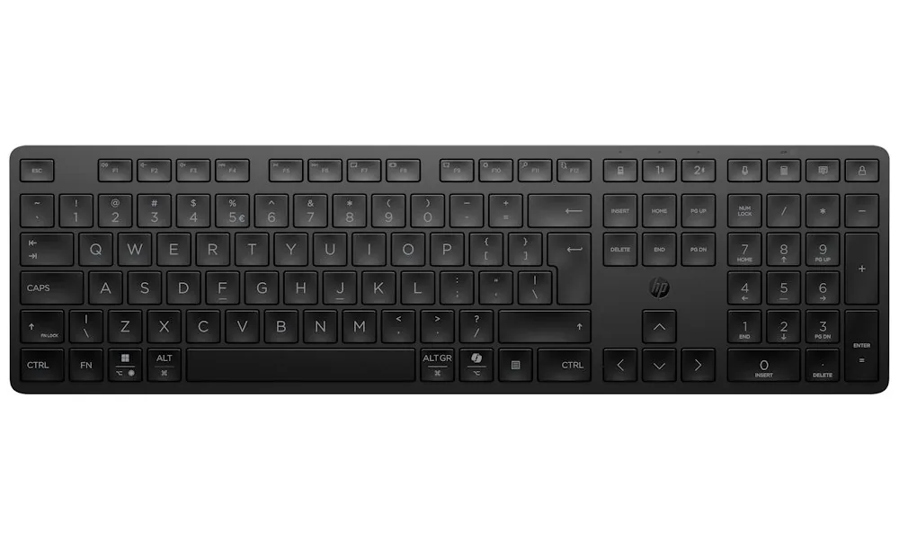 HP 495k - Klávesnice - duálním režimu, 3-zónovém uspořádání, vícedotyková zařízení, nízký profil stisku kláves - bezdrátový - Bluetooth, 2.4 GHz - česká/slovenská - černá