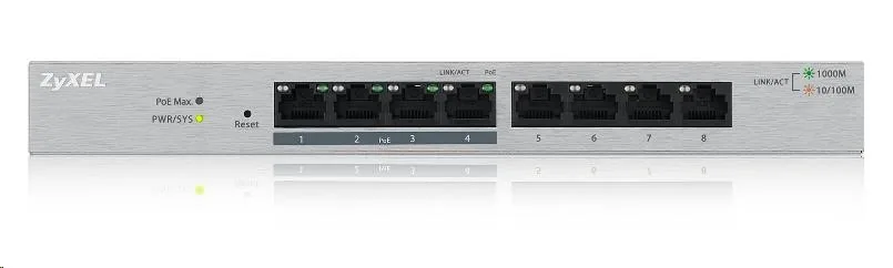 Zyxel GS1200v3 Series GS1200-8HPv3 - Prepínac - rízený - 8 x 10/100/1000 (4 PoE+) - desktop - PoE+ (68 W)