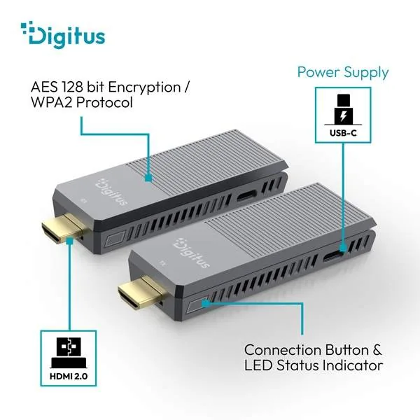 DIGITUS 4K/60Hz Wireless HDMI Extender Set, 150m, grey