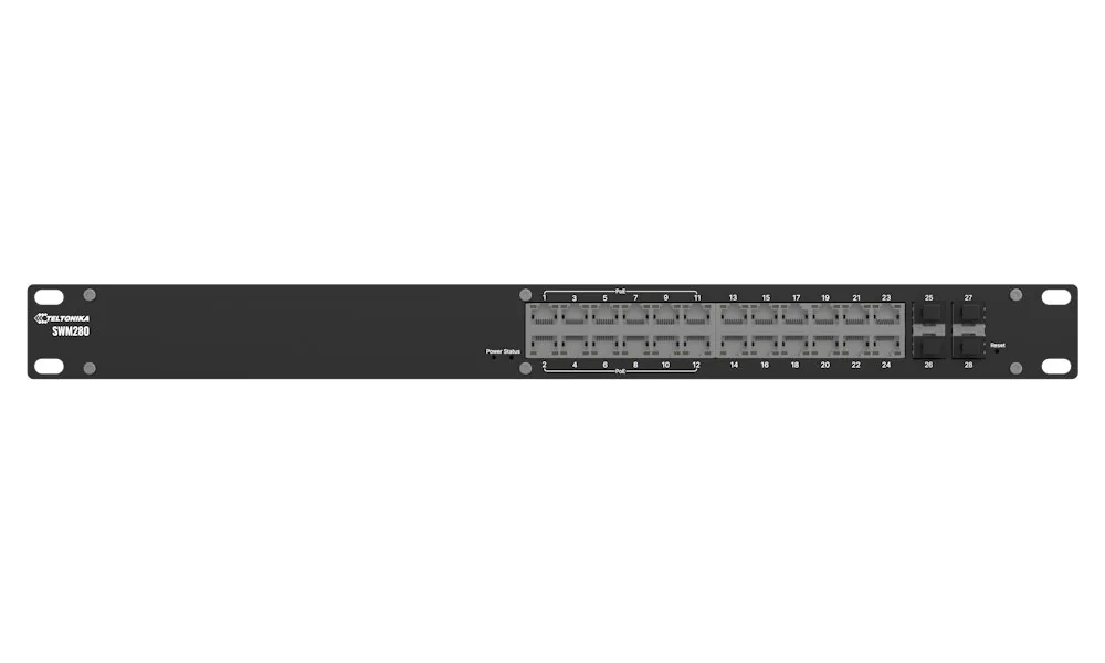 Teltonika SWM280 manažovaný switch, 24x GbE (12x PoE+), 4x SFP, L2+, 19" rack