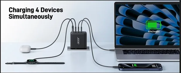 Acer GAN 100W PD charger,3xUSB-C,1xUSB-A černý