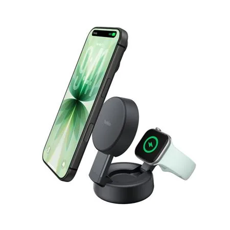Belkin UltraCharge PRO Qi2 25W 2v1 Magnetická nabíječka pro iPhone/Apple Watch/Airpods, tmavě šedá