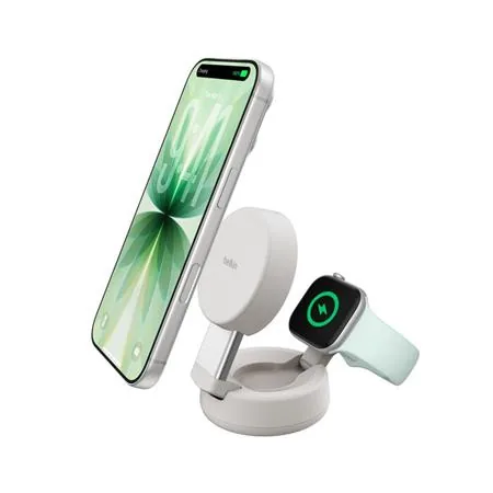 Belkin UltraCharge PRO Qi2 25W 2v1 Magnetická nabíječka pro iPhone/Apple Watch/Airpods, písečná