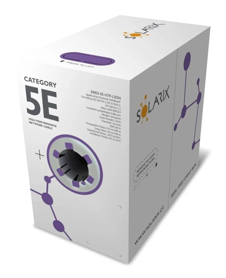 Instalační kabel Solarix CAT5E UTP LSOH Dca-s1,d2,a1 305m/box SXKD-5E-UTP-LSOH