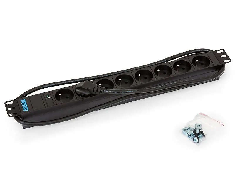 Triton RAB-PD-X05-A1 - Pásek na rozvod silnoproudu (k montáži na regál) - AC 230 V - vstup: power CEE 7/7 - výstupní konektory: 8 - 1U - 19" - 2 m kabel - RAL 9005