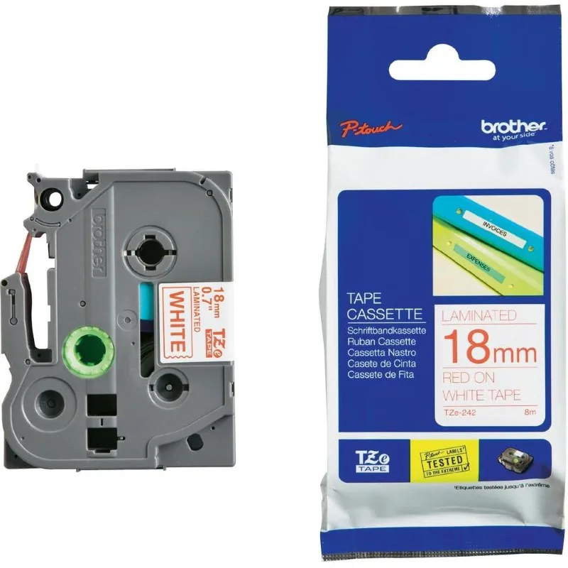Brother TZe-242 - Standardní lepidlo - červená na bílé - Role (1,8 cm x 8 m) 1 kazeta/y lamino páska - pro Brother PT-D600; P-Touch PT-18, 3600, 9800, D450, D800, E500, E550, H101, H500, P750, P900