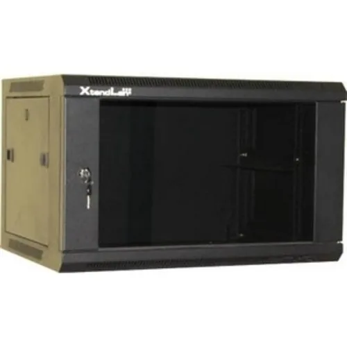 XtendLan 19" nástěnný rozvaděč 9U 600x450, nosnost 60 kg, skleněné kouřové dveře, rozložený, černý