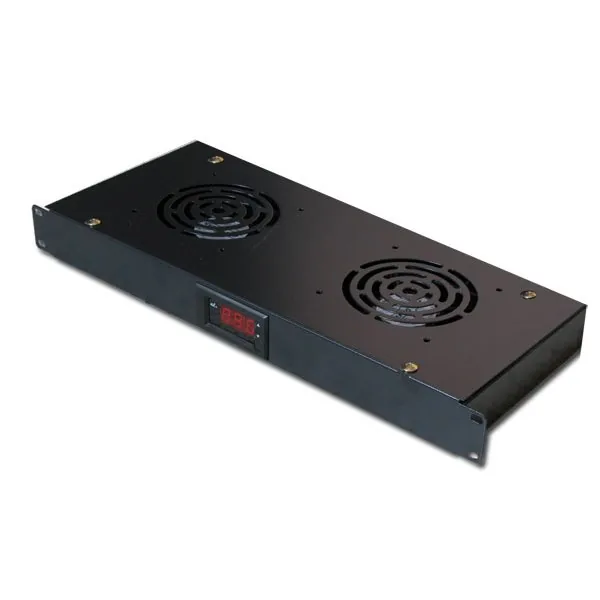 19" ventilační jednotka XtendLan, 2 ventilátory, LCD display, termostat, hloubka 200mm, černá