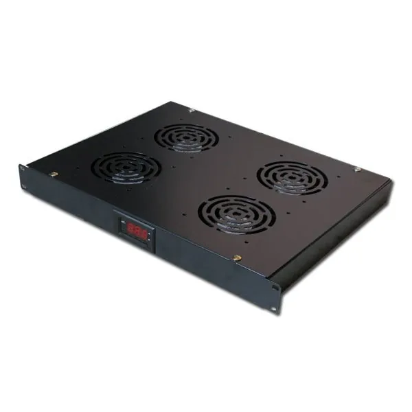 19" ventilační jednotka XtendLan, 4 ventilátory, LCD display, termostat, hloubka 350mm, černá
