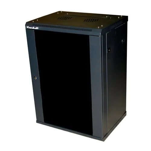 XtendLan 19" nástěnný rozvaděč 18U 600x450, nosnost 60 kg, skleněné kouřové dveře, rozložený, černý
