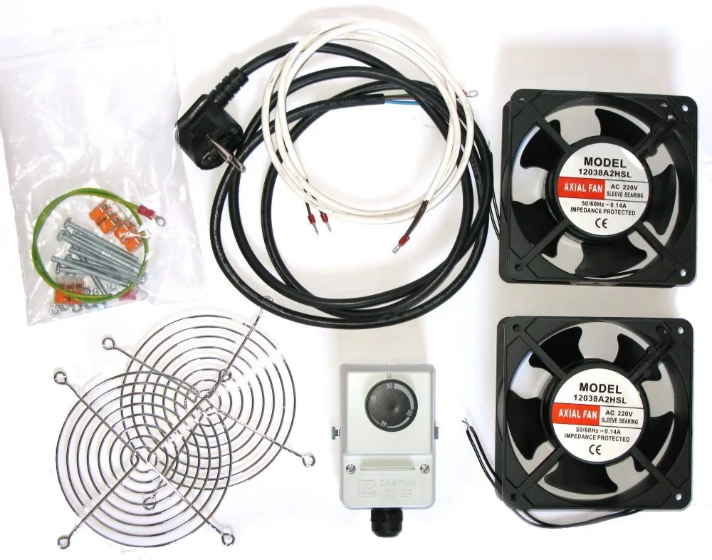 19" ventilace pro nástěnné rozvaděče XtendLan, termostat, 2 ventilátory 120mm, napájecí kabel, spojovací materiál