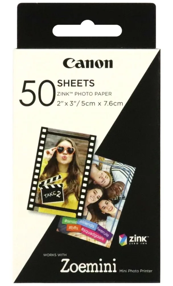Canon ZINK Photo Paper, ZINK, foto papír, bez okrajů typ lesklý, Zero Ink typ 3215C002, bílý, 5x7,6cm, 2x3", 50 ks, termální,Canon