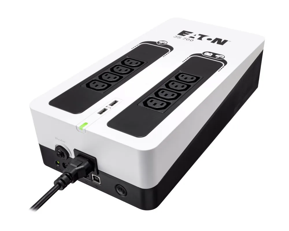 EATON UPS 3S 700 IEC, Off-line, Tower, 700VA 420W, výstup 8x IEC C13, USB, RJ11, 2x USB nabíjení (2A max), bez vent.