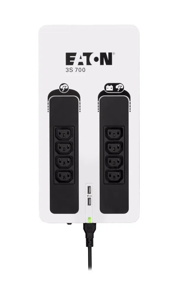 EATON UPS 3S 700 IEC, Off-line, Tower, 700VA 420W, výstup 8x IEC C13, USB, RJ11, 2x USB nabíjení (2A max), bez vent.