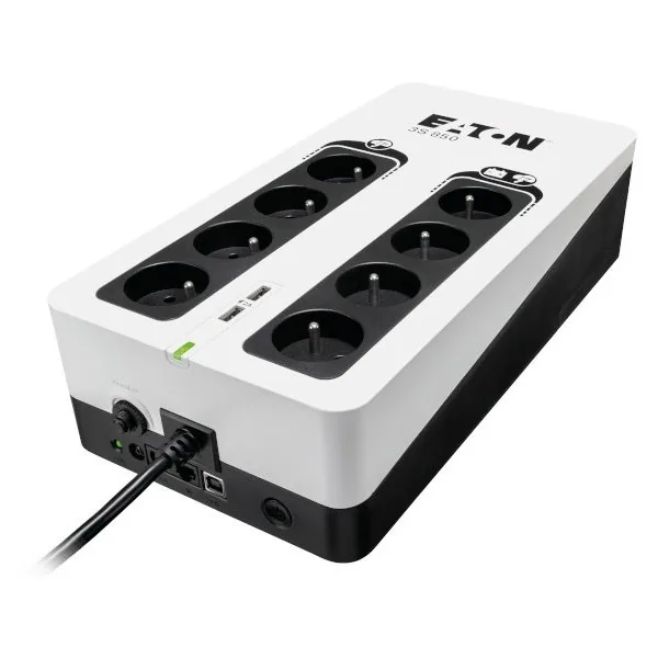 EATON UPS 3S 850 FR, Off-line, Tower, 850VA 510W, výstup 8x FR (CZ), USB, RJ11, 2x USB nabíjení (2A max), bez vent.