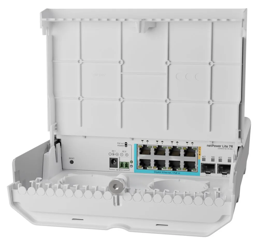 MikroTik CSS610-1Gi-7R-2S+OUT, netPower Lite 7R reverzní PoE switch
