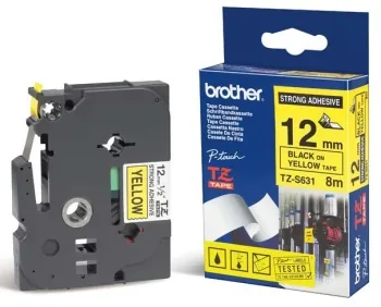 Brother TZe-S631 - Extra silný samolepicí - černá na žluté - Role (1,2 cm x 8 m) 1 kazeta/y lamino páska - pro Brother PT-P950; P-Touch PT-E550; P-Touch Cube Plus PT-P710; P-Touch Cube Pro PT-P910