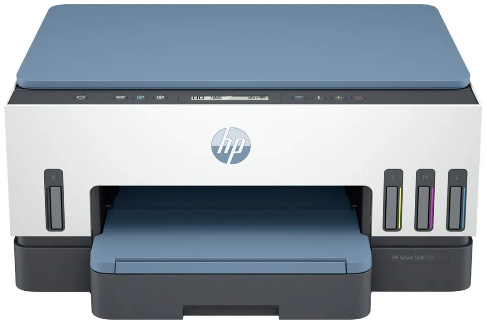 HP Smart Tank 725 All-in-One - Multifunkční tiskárna - barva - tryskový - plnitelný - Letter A (216 x 279 mm)/A4 (210 x 297 mm) (originální) - A4/Legal (média) - až 15 stran/min. (tisk) - 250 listy - USB 2.0, Wi-Fi(ac), Bluetooth