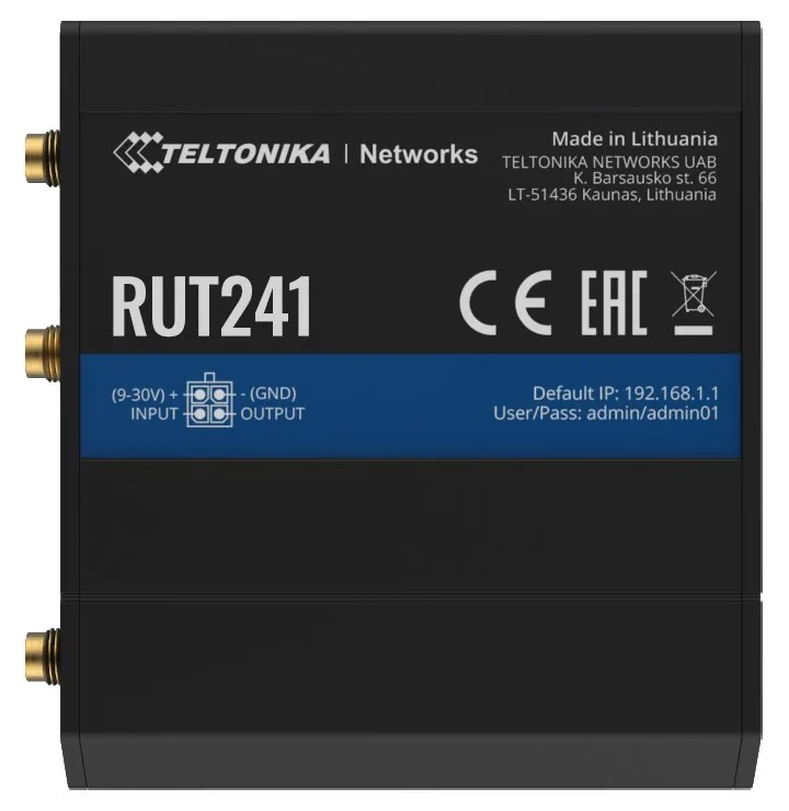 Teltonika LTE Wi-Fi Router RUT241, 2,4 GHz, 802.11b g n, 2 3 4G, LTE, 1x DI DO