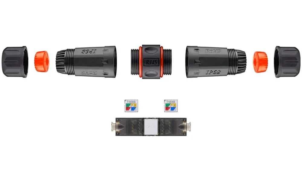 Spojka vodotěsná STP RJ45, Cat5E, Cat6, Cat6A, krytí IP68