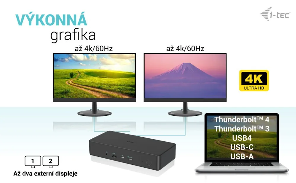 i-tec USB 3.0/USB-C/Thunderbolt 3 Professional Dual 4K Display Docking Station Gen2, PD 100W