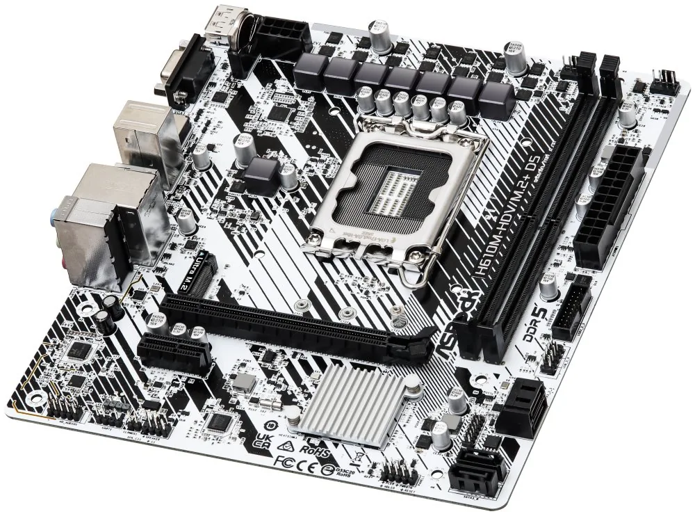 ASRock H610M-HDV M.2+ D5 LGA1700 Intel H610 2x DDR5 VGA HDMI DP M.2 USB-C mATX