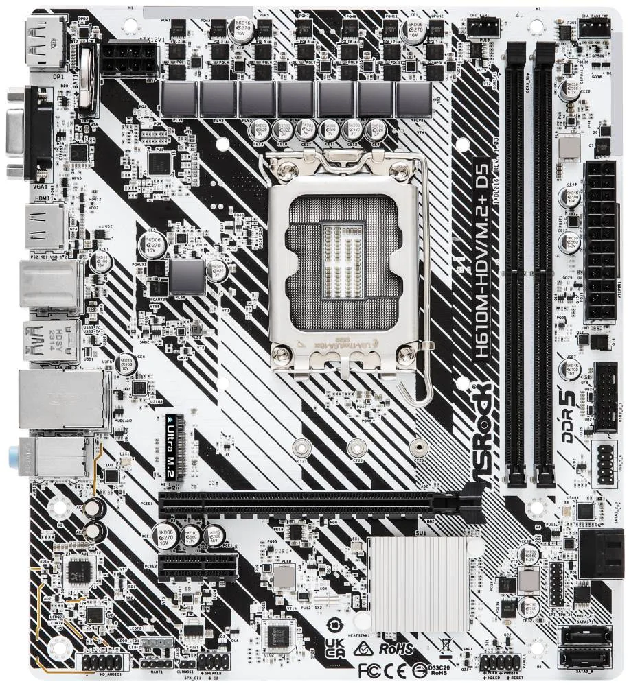 ASRock H610M-HDV M.2+ D5 LGA1700 Intel H610 2x DDR5 VGA HDMI DP M.2 USB-C mATX