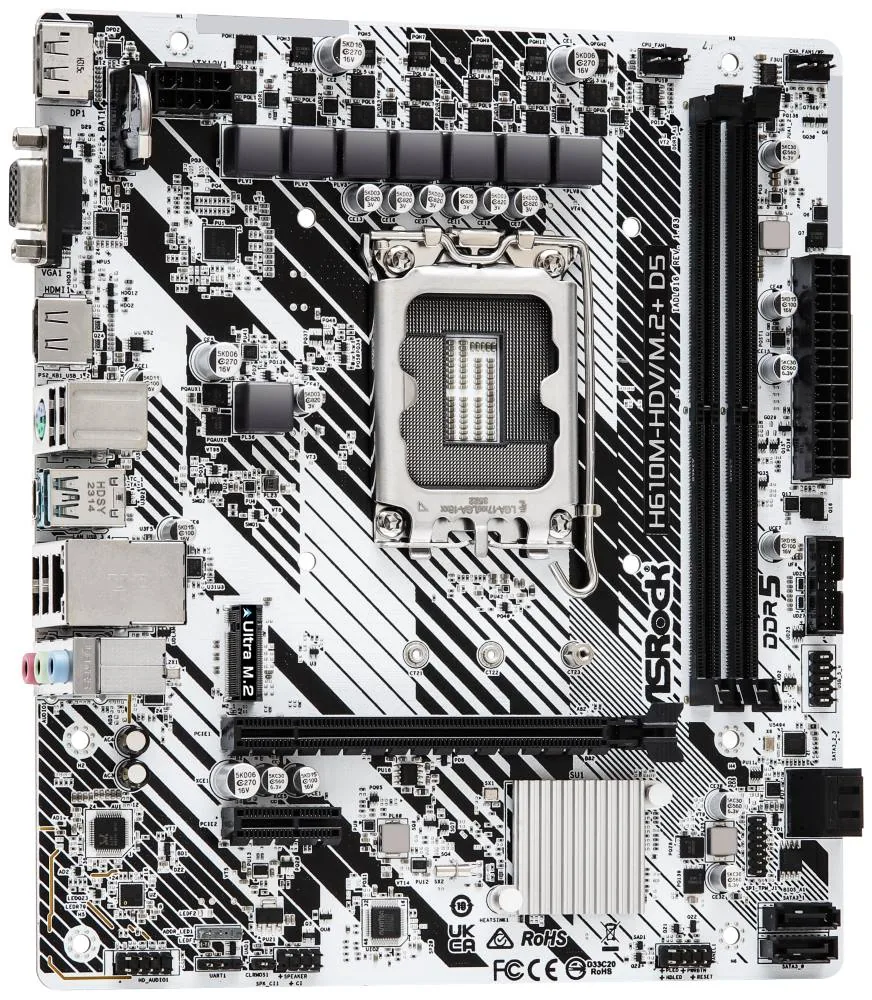 ASRock H610M-HDV M.2+ D5 LGA1700 Intel H610 2x DDR5 VGA HDMI DP M.2 USB-C mATX