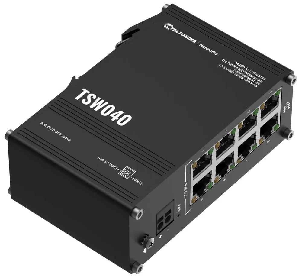 Teltonika TSW040 průmyslový nemanažovaný switch, 8x PoE+ 10 100, bez zdroje