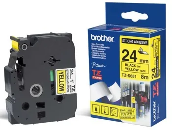 Brother TZe-S651 - Extra silné lepidlo - černá na žluté - Role (2,4 cm x 8 m) 1 kazeta/y lamino páska - pro Brother PT-D600; P-Touch PT-2430, 3600, 7600, 9800, D800, E500, E550, H500, P750, P900