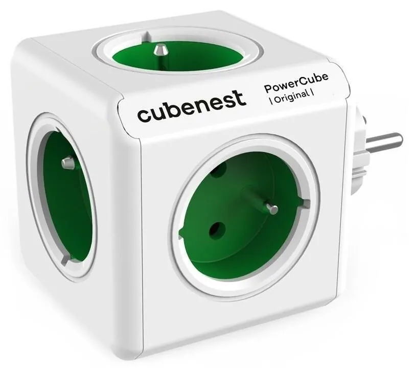 Cubenest Powercube Original, 5× zásuvka, bílá zelená, dětská pojistka, uzemnění, max. 16A 250V~3680W 50-60Hz