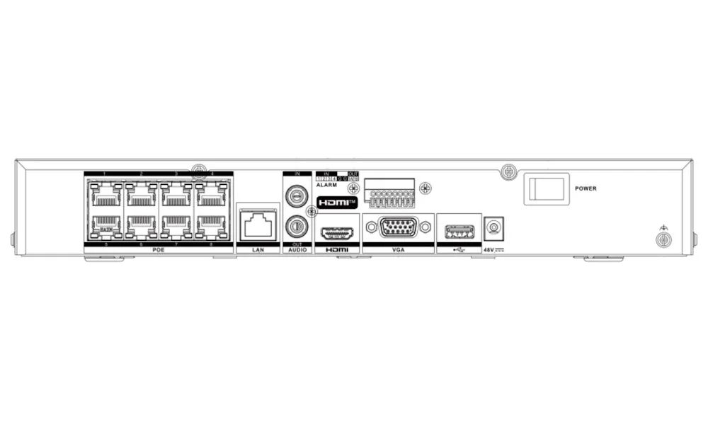 Hikvision NVR DS-7608NXI-K1 8P(D) Alarm4+1 - 8x IP 12Mpix 80Mbit 1x HDD 1x LAN + 8x PoE Alarm I O AcuSense