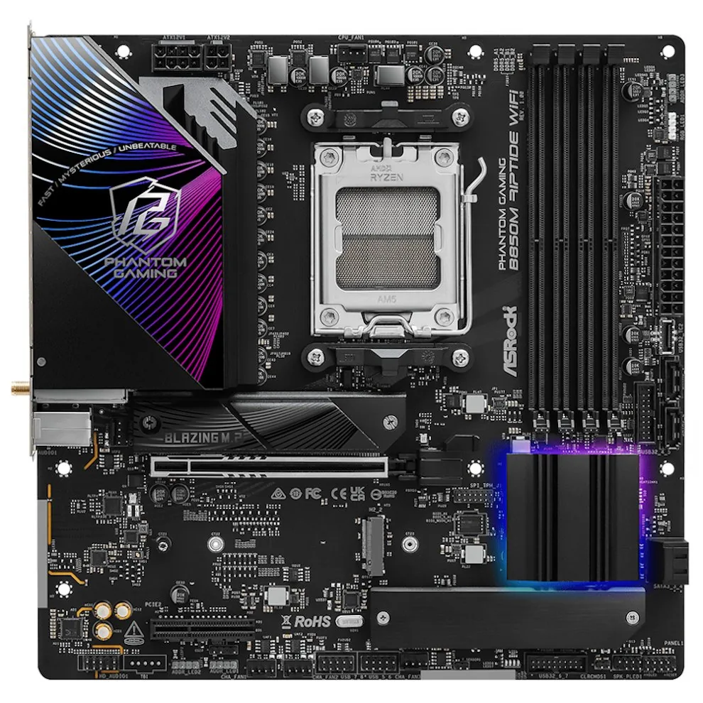 ASRock B850M Riptide WiFi AMD B850 AM5 4x DDR5 DIMM 3x M.2 HDMI DP USB-C WiFi mATX