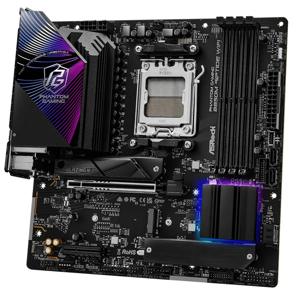 ASRock B850M Riptide WiFi AMD B850 AM5 4x DDR5 DIMM 3x M.2 HDMI DP USB-C WiFi mATX
