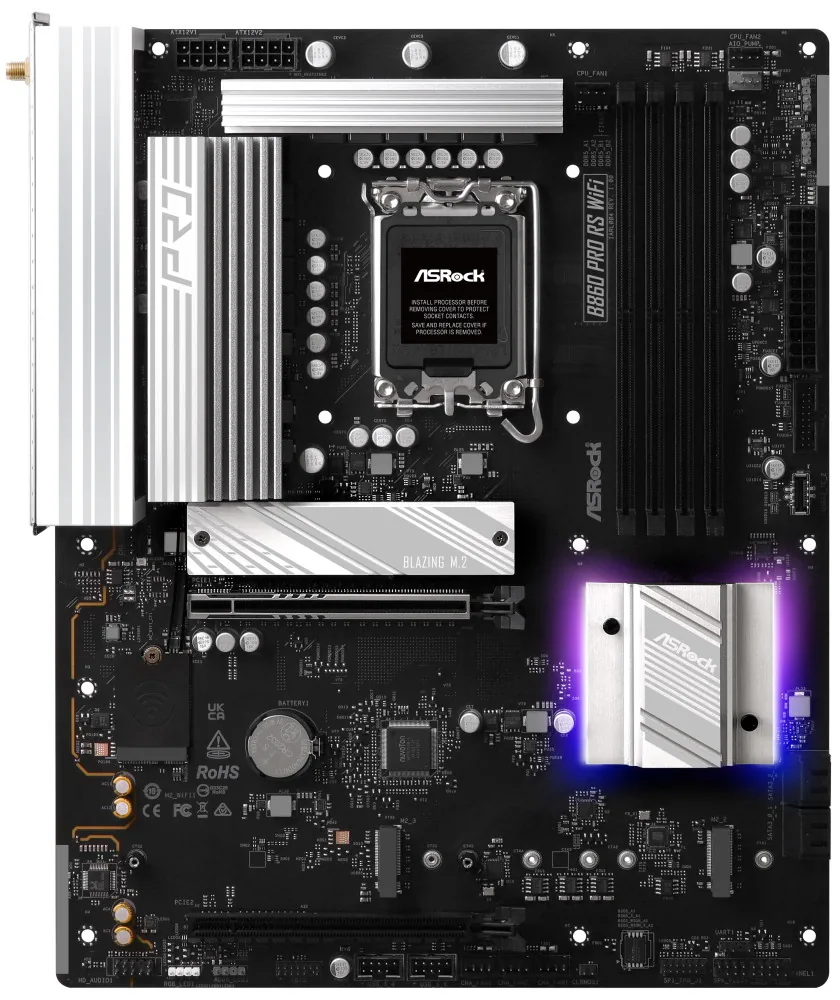 ASRock B860 Pro RS WiFi Intel B860 LGA1851 4x DDR5 3x M.2 HDMI DP USB-C WiFi ATX