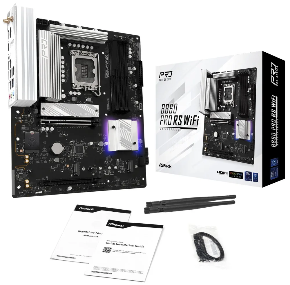 ASRock B860 Pro RS WiFi Intel B860 LGA1851 4x DDR5 3x M.2 HDMI DP USB-C WiFi ATX