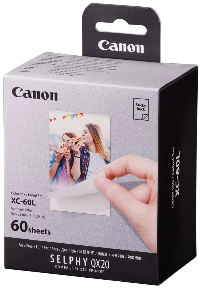 Canon XC-60L papír + ink, XC-60L, foto papír, samolepící, 6756C001, bílý, 60 ks, termosublimační,SELPHY Square QX20