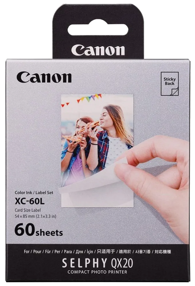 Canon XC-60L papír + ink, XC-60L, foto papír, samolepící, 6756C001, bílý, 60 ks, termosublimační,SELPHY Square QX20
