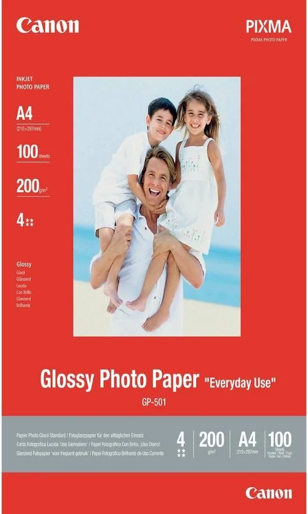 Canon GP-501 - Lesklý - A4 (210 x 297 mm) - 200 g/m? - 100 listy fotografický papír - pro PIXMA iP90, MG2555, mini260, MP180, MP490, MP510, MP550, MP560, MP960, MX330, TS7450