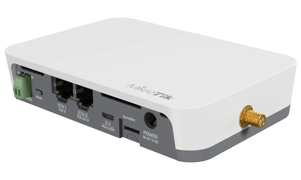 MikroTik KNOT LR8G kit, LoRa Gateway, CAT-M NB, Bluetooth, GPS, 2x LAN, 1x SIM, microUSB, 2.4 GHz b g n, L4