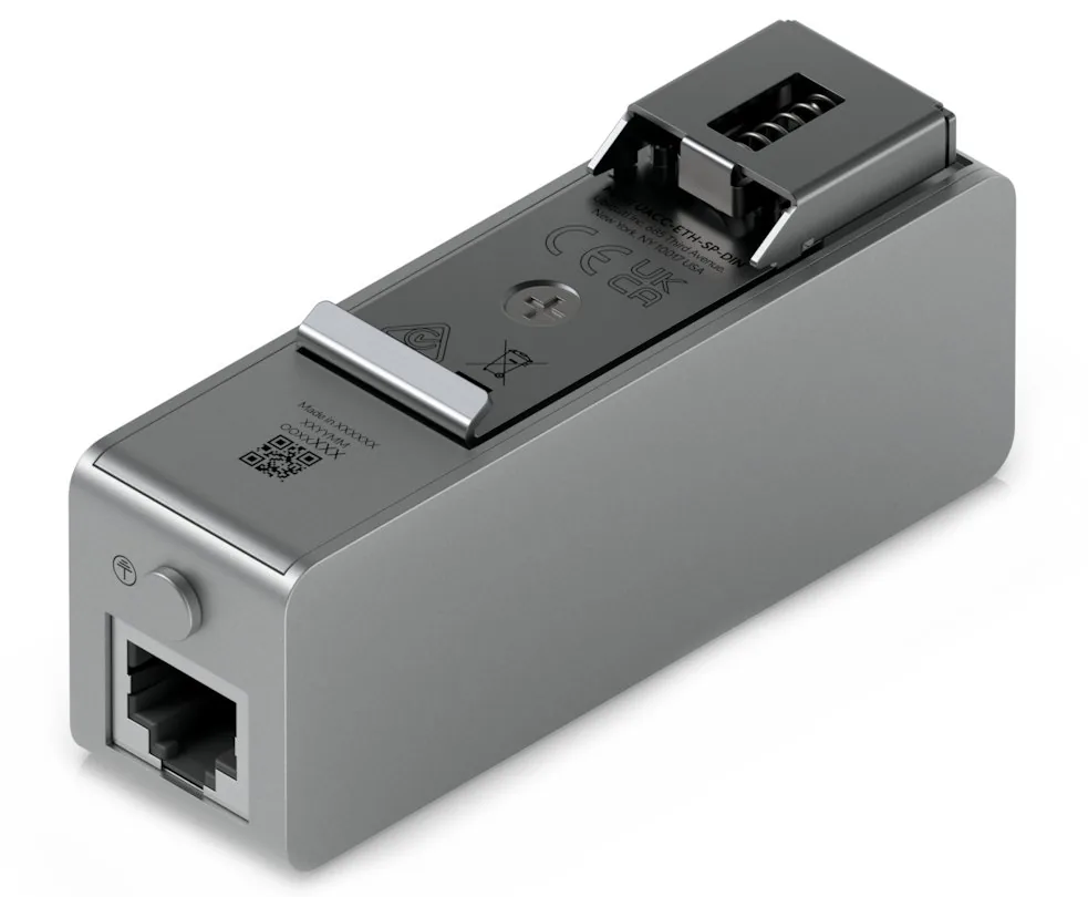 Ubiquiti Single-port Ethernet surge protector is DIN rail-mountable for indoor use, supporting up to PoE++ and 10GbE dat