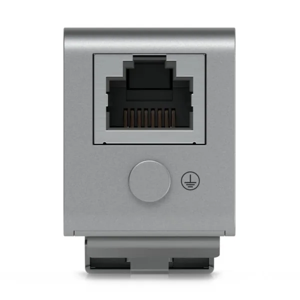 Ubiquiti Single-port Ethernet surge protector is DIN rail-mountable for indoor use, supporting up to PoE++ and 10GbE dat
