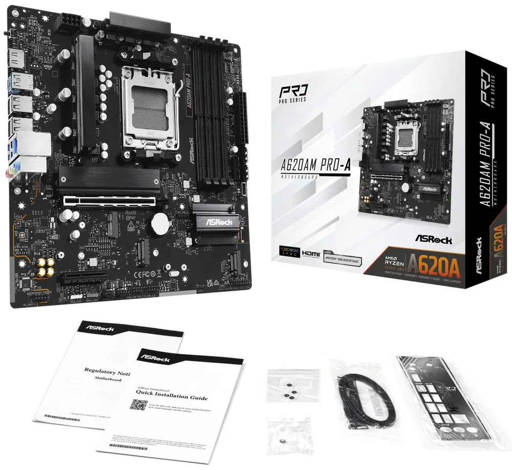 ASRock A620AM Pro-A AMD A620A AM5 4x DDR5 DIMM 3x M.2 HDMI USB-C mATX