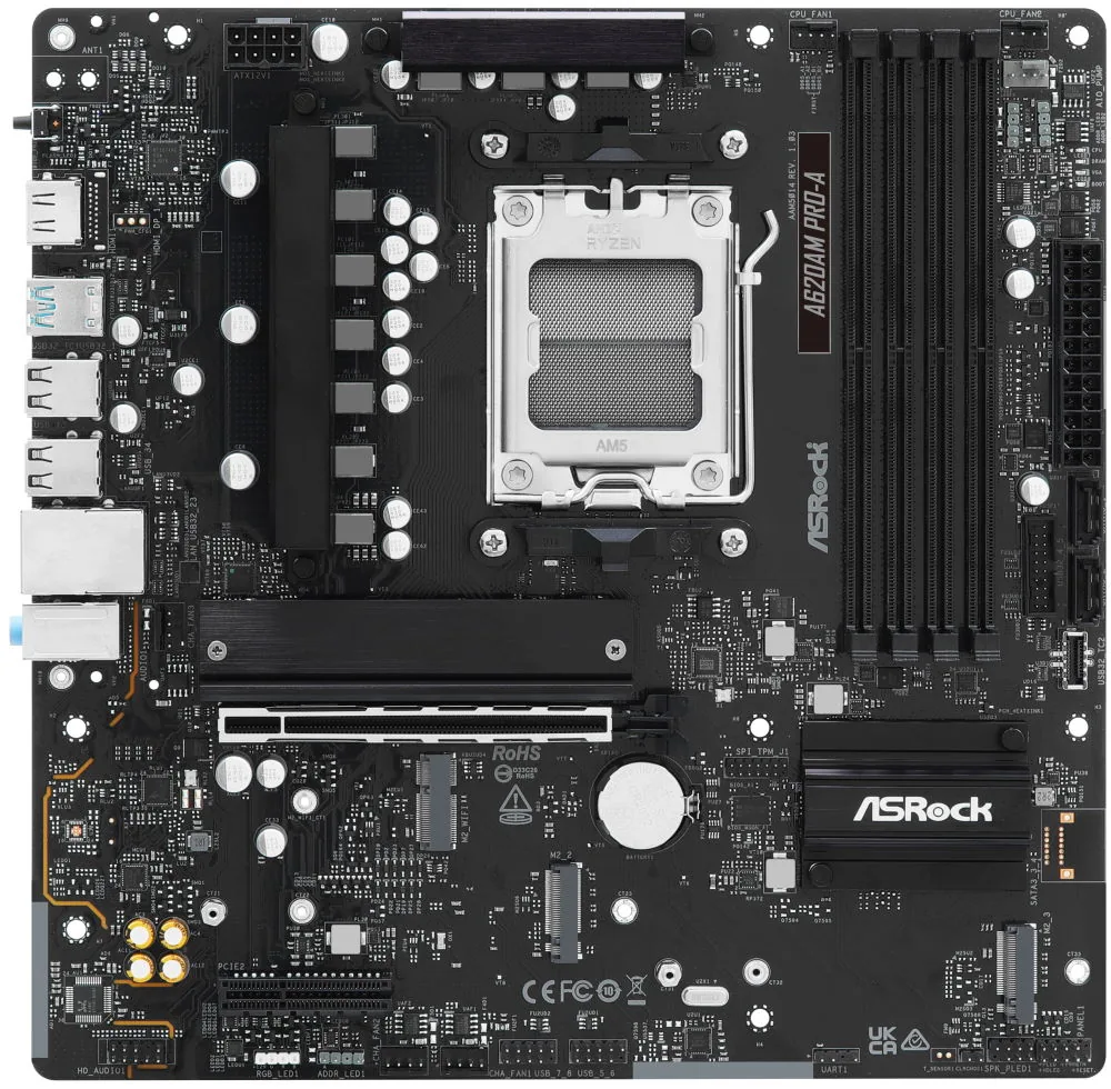 ASRock A620AM Pro-A AMD A620A AM5 4x DDR5 DIMM 3x M.2 HDMI USB-C mATX