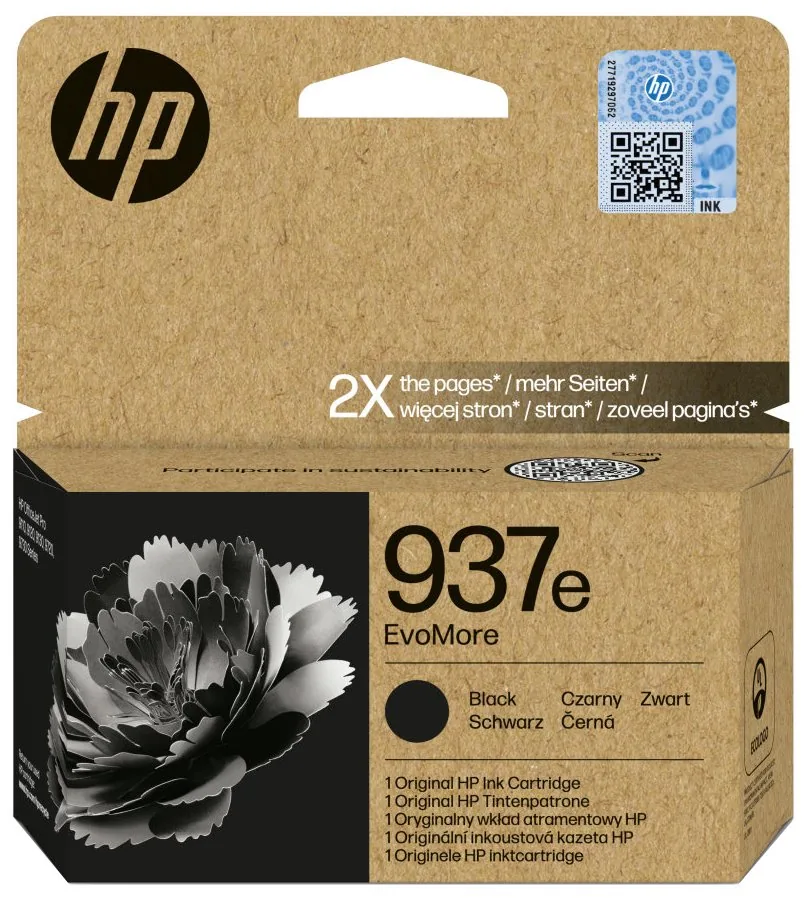 HP originální ink EvoMore 4S6W9NE, HP 937e, black, 2500str.