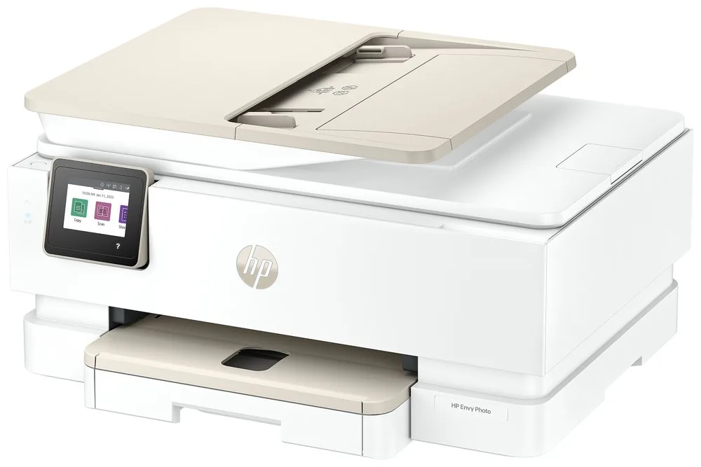 HP ENVY Photo 7930 All-in-One - Multifunkční tiskárna - barva - tryskový - 216 x 297 mm (originální) - A4/Legal (média) - až 13 stran/min. (kopírování) - až 15 stran/min. (tisk) - 125 listy - USB 2.0, Wi-Fi(ac) - OOV bílá s akcenty v barvě světle portobel