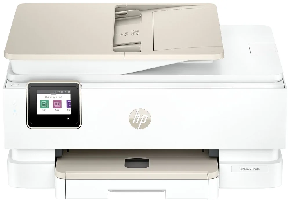 HP ENVY Photo 7930 All-in-One - Multifunkční tiskárna - barva - tryskový - 216 x 297 mm (originální) - A4/Legal (média) - až 13 stran/min. (kopírování) - až 15 stran/min. (tisk) - 125 listy - USB 2.0, Wi-Fi(ac) - OOV bílá s akcenty v barvě světle portobel