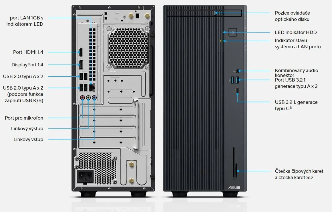 ASUS ExpertCenter P5 Mini TWR Core 5 210H 16GB 512GB SSD Intel® UHD W11P DVD-RW kbd+myš šedý