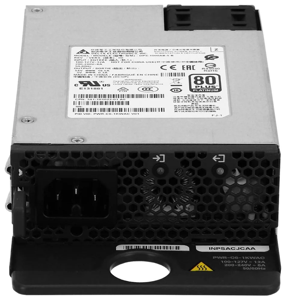 Cisco Config 6 - Přívod energie - hotplug (zásuvný modul) - 1000 watt - pro P/N: C9200-48P-A-ASV, C9200-48P-A-WS, C9200-48P-E-LEX, C9200-48P-E-SVT, C9200-48PL-1A